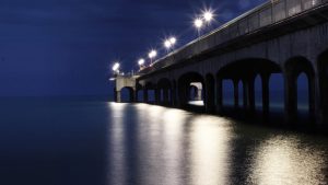 Boscombe pier night reflected lights